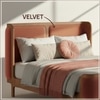 Valerio Duo-Panel Luxe Queen Size Bed in Antique Rose colour Velvet with Oak wood Frame