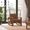 Moreno 1 Seater Solid Wood Sofa in Amber Walnut Finish and Terracotta Stripe Fabric
