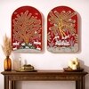 Traditional Tree of Life Wall Art Painting Set of 2 Gold Arch Frame 16 x 24 Inch