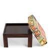 Irish Sheesham Wood Bohemian Coffee Table Set With 2 Stools In Dark Walnut Finish With Israel Print Patchwork Kantha Cushions