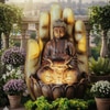 Beige Fiber Glass Palm Buddha Indoor Water Fountain