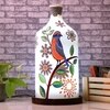 Feather Beauty Hand Painted Glass Shade Table Lamp with Wooden Base