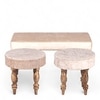 Bestone Sheesham Wood Accent 2+1+1 Seater Bench Set With 2 Stools In Beige Sparkle Velvet