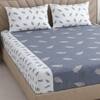 Grey And White Floral Cotton 400 Tc fitted Double Queen Size Bedsheet With 2 Pillow Covers