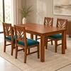 Globally Indian Ankura Solid Sheesham Wood 4 Seater Dining Table Set 4 Chairs Teal Green