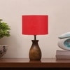 Devansh Red Cotton Table Lamp With  Wood Natural Base (7X13 Inches)-4