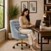 Doe Buck Clemence Modern Sky Blue Tufted Velvet Office Chair