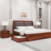 Lotus Solid Wood King  Size Upholstered Bed With Drawer Storage (Honey Oak Finish)