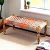 Oakville Sheesham Wood 2 Seater Maachi Bench In Assorted Multi-Colour Chindi & White Rope Canning
