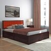 Florence Queen Size Solid Wood Hydraulic Storage Bed In Mahogany Finish & Lava Colour