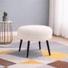 Doe Buck Luna Boucle Round Ottoman Stool in White Colour with Black Metal Legs