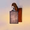 Devansh Solid Wood Electric Wall Light in Brown Colour with Blue Shade Count of 1 Light
