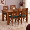 Globally Indian Bandhana Solid Sheesham Wood 4 Seater Dining Table Set 4 Chairs Teal Green