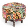 Rosslyn Solid Wood Ottoman Pouffee in Multi Colour Israel Print Kantha fabric