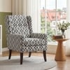 Joan Printed Infinity Grid Fabric Wing Chair in White Colour