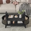 Oval Shaped Coffee Table With Storage, Fluted Accent Table For Living Room