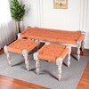 Hamilton Sheesham Wood Vintage 3+1+1 Seater Maachi Bench Set With 2 Stools In Orange Rope Canning