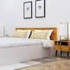 Hexa Engineered Wood Modern Queen Bed With Headboard With Storage In Frosty White And Giant Wood