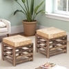 Houston Sheesham Wood Stool in Teak Finish with Velvet Cream Cushion