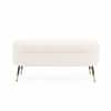 Doe Buck Luxury Boucle Storage Bench in White Colour with Gold Tipped Legs