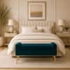 Doe Buck Upholstered Storage Bench in Teal Colour with Gold Legs