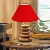 Devansh Red Cotton Table Lamp With Wood  Pebble Lamp  (10X10X15) Inches