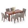 Atlas Crest Solid Wood 6 Seater Dining Table In Danish Walnut Finish with set of 6 Ludo Solid Wood Dining Chair (Finish : Shitake Beige)