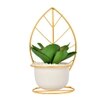 Green Leafy Artificial Plant With White And Gold Ceramic Pot