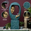 Buddha Face Shower Blue and Gold Fiber Glass Indoor Fountain With Stand