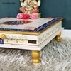 D'Dass White Mdf and Sheesham Wooden Pooja Chowki With Drawer