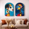 Abstract Women Face Wall Art Painting Set of 2 Gold Frame 16 x 24 Inch