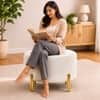 Doe Buck Premium Boucle Round Ottoman in Matte White Colour with Polished Gold Legs