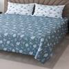 Ocean Blue Floral Cotton 400 Tc Flat Super King Size Bedsheet With 2 Pillow Covers