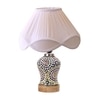 Devansh Off-White Vintage Cotton Pleated Shade Lamp With Wood & Mosaic Glass Base For Decoration/Office/Home/Gifting/Study For Decoration/Office/Home/Gifting/Study