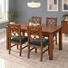 Globally Indian Nakshatra Solid Sheesham Wood 4 Seater Dining Table Set 4 Chairs Teal Green