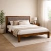 Grid Solid Wood Queen  Size Upholstered Bed Without Storage (Provincial Teak Finish, Brown Colour)
