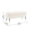 Doe Buck Luxury Boucle Storage Bench in White Colour with Gold Tipped Legs