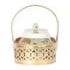 Bird Print Metal Jar With Basket Set Of 3 In Multicolor Colour