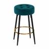 Doe Buck Tufted Counter Height Bar Stool in Teal Colour with Gold Footrest