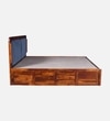 Lotus Solid Wood Queen  Size Upholstered Bed With Box Storage (Honey Oak Finish)