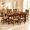 Globally Indian Aroha Solid Sheesham Wood 6 Seater Dining Table Set 6 Chairs Beige