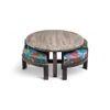 Nashville Sheesham Wood 4 Seater Coffee Table Set In Antique Grey Finish Floral Print Green Kantha Cushion