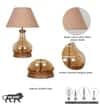 AYANA Brown Wood and Amber Glass Table Lamp with Beige Cotton Shade