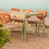 Dastoori Ceramic Tile Outdoor Dining Table with Six Chairs in Beige Colour