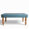 Bestone Sheesham Wood Accent Bench (Blue Jacquard Work Fabric Teak Finish)