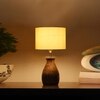 Devansh Off White Cotton Table Lamp With  Wood Natural Base  (7X13 Inches)-2