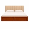 Zyra Solid Wood Queen  Size Upholstered Bed With Hydraulic Storage (Provincial Teak Finish, Beige Colour)