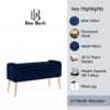 Doe Buck Upholstered Storage Bench in Blue Colour with Gold Legs