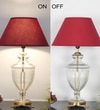 Mystic Hand Cut Rippled Glass And Brass Casted Metal Table Lamp With Maroon Cotton Shade