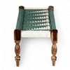 Oakville Sheesham Wood Vintage Seater Maachi Bench Set 2 Stools In Green White Rope